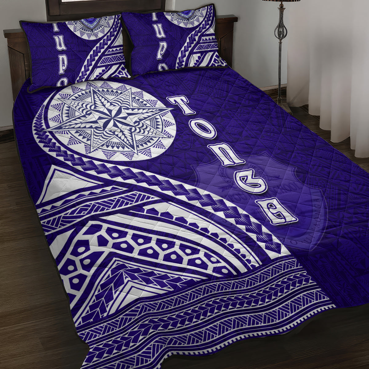Tupou College Toloa Quilt Bed Set Ngatu and Polynesian Pattern LT03 Blue - Polynesian Pride