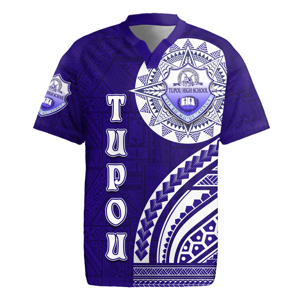 Tupou College Toloa Rugby Jersey Ngatu and Polynesian Pattern LT03 Blue - Polynesian Pride