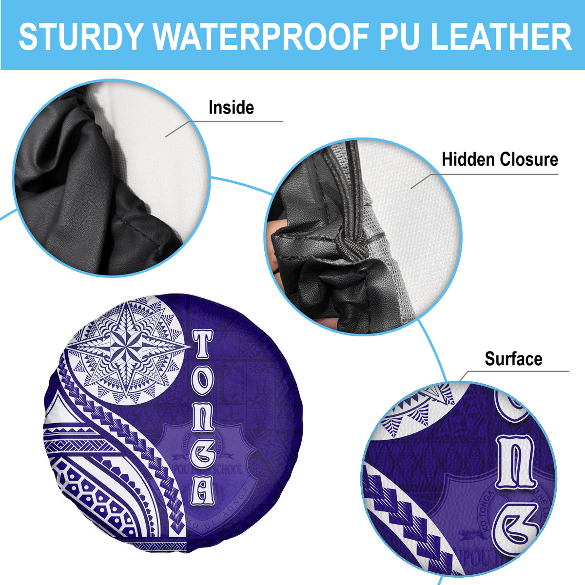 Tupou College Toloa Spare Tire Cover Ngatu and Polynesian Pattern LT03 - Polynesian Pride