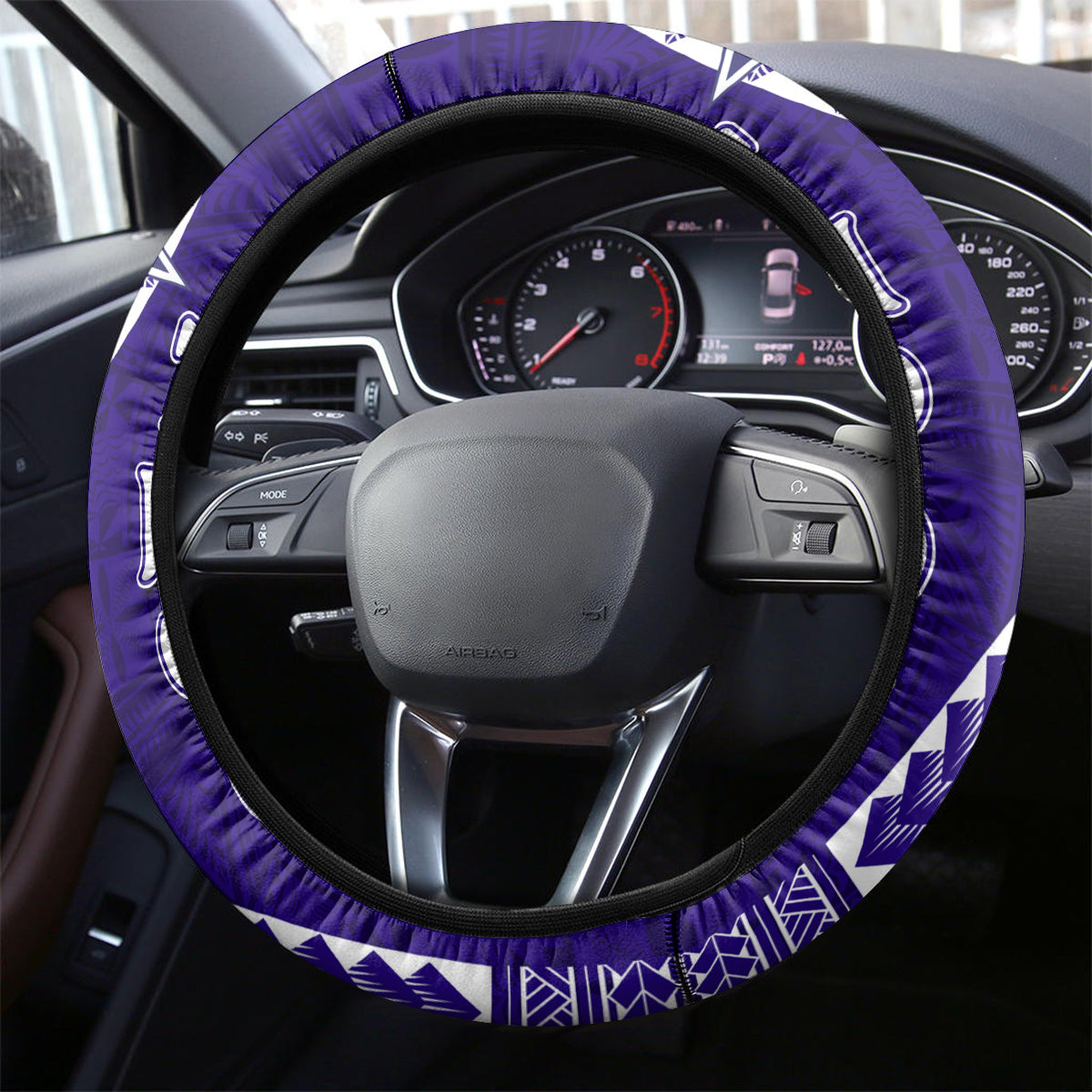 Tupou College Toloa Steering Wheel Cover Ngatu and Polynesian Pattern LT03 - Polynesian Pride