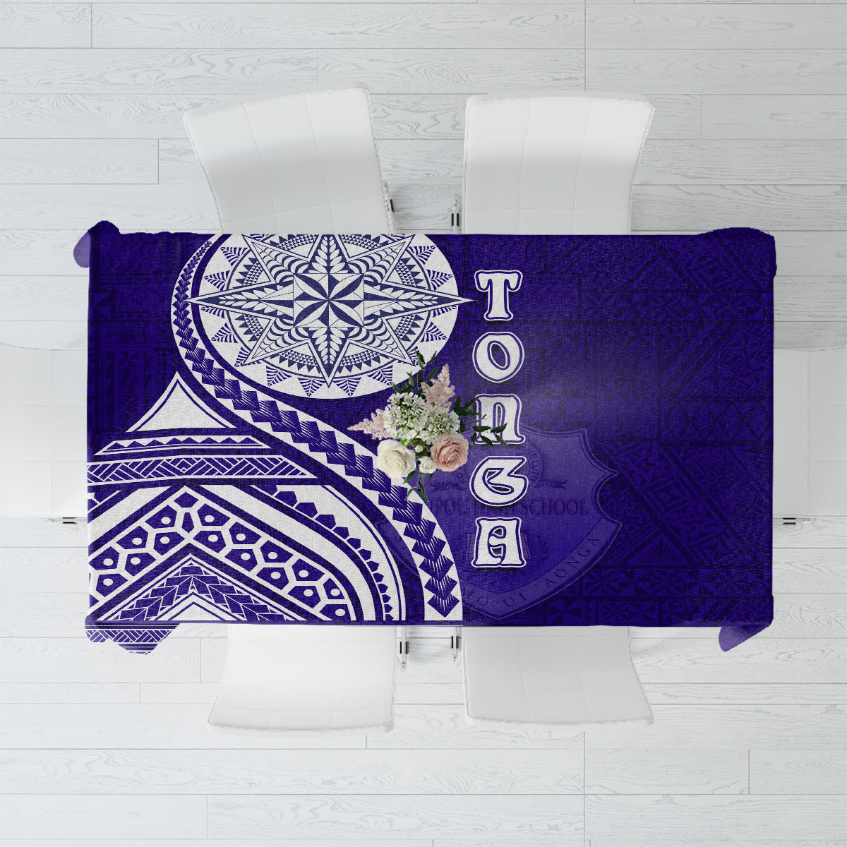 Tupou College Toloa Tablecloth Ngatu and Polynesian Pattern LT03 Blue - Polynesian Pride