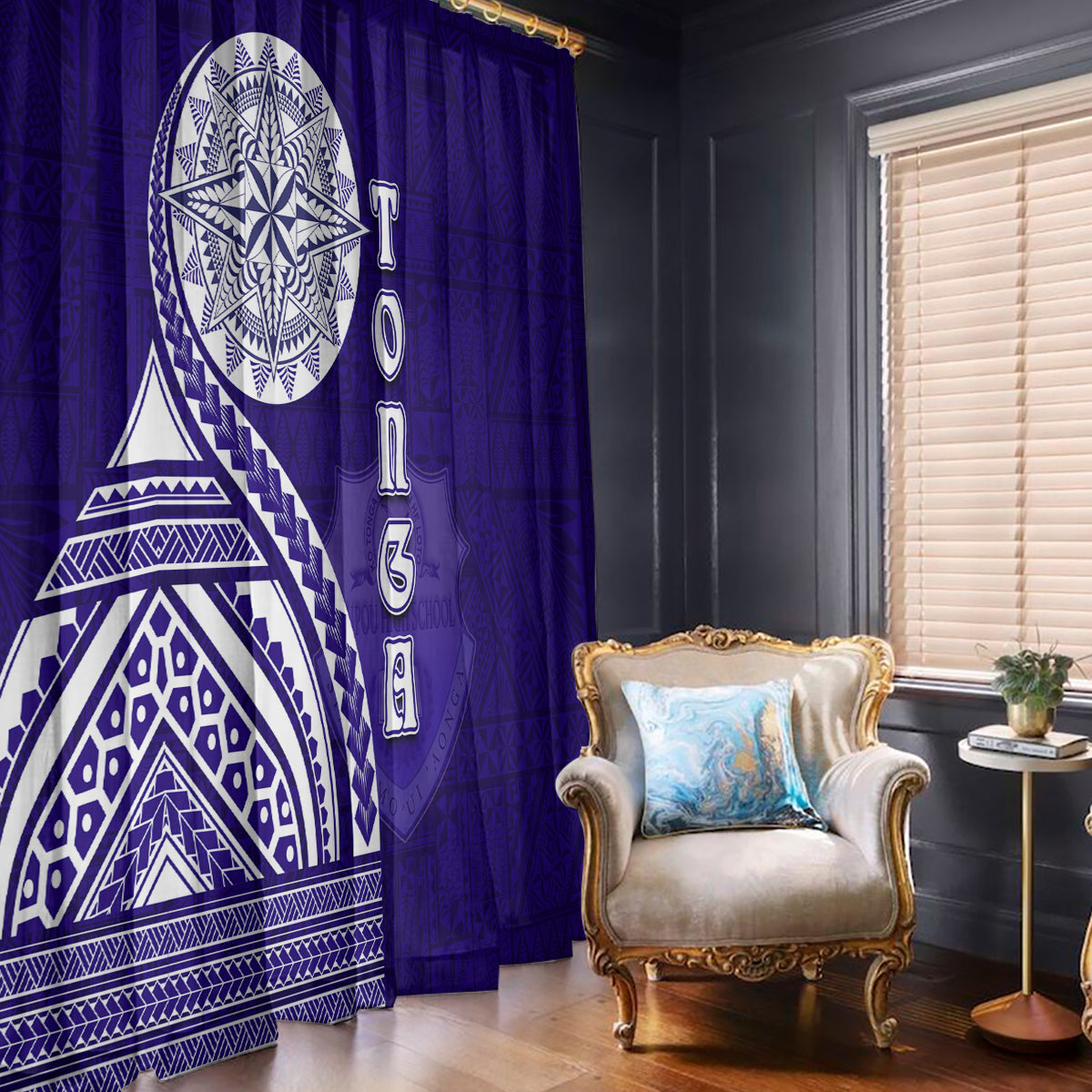 Tupou College Toloa Window Curtain Ngatu and Polynesian Pattern LT03 - Polynesian Pride