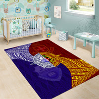 Kolisi Tonga Atele and Tupou College Toloa Area Rug Ngatu and Polynesian Spiral Pattern