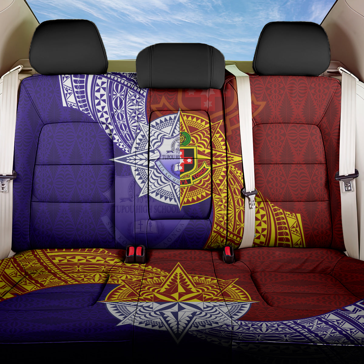 Kolisi Tonga Atele and Tupou College Toloa Back Car Seat Cover Ngatu and Polynesian Spiral Pattern
