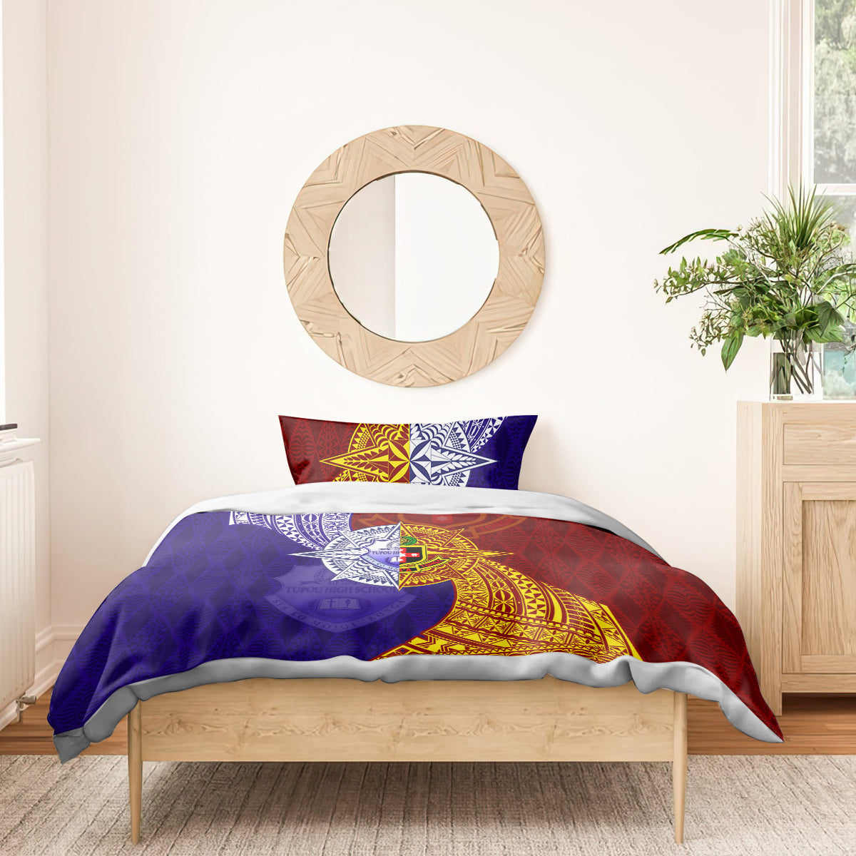 Kolisi Tonga Atele and Tupou College Toloa Bedding Set Ngatu and Polynesian Spiral Pattern