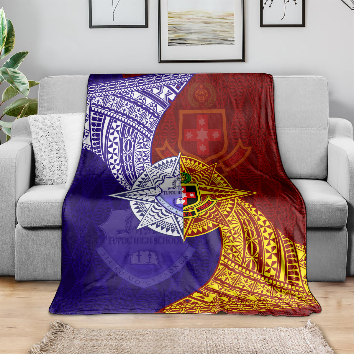 Kolisi Tonga Atele and Tupou College Toloa Blanket Ngatu and Polynesian Spiral Pattern LT03 - Polynesian Pride