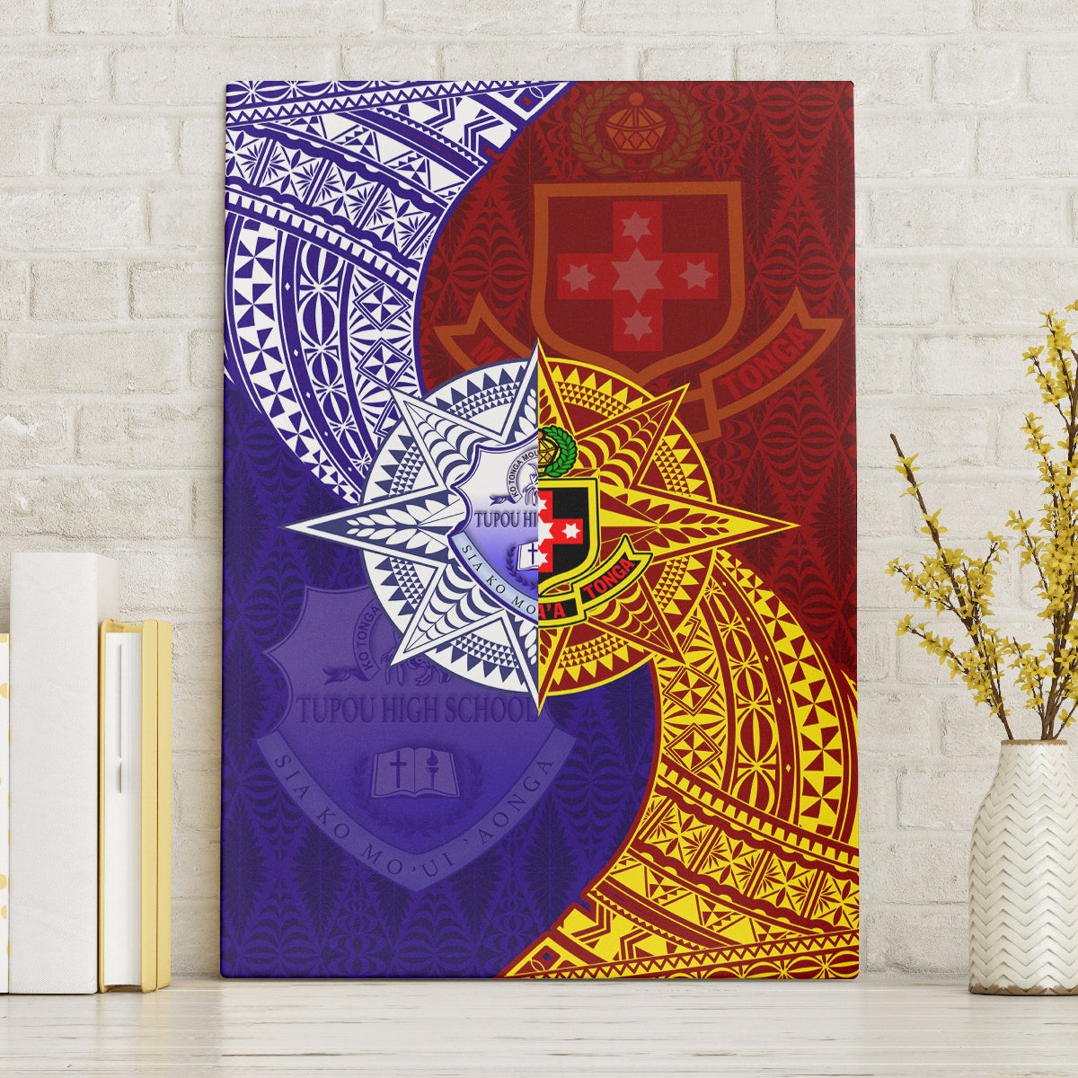 Kolisi Tonga Atele and Tupou College Toloa Canvas Wall Art Ngatu and Polynesian Spiral Pattern