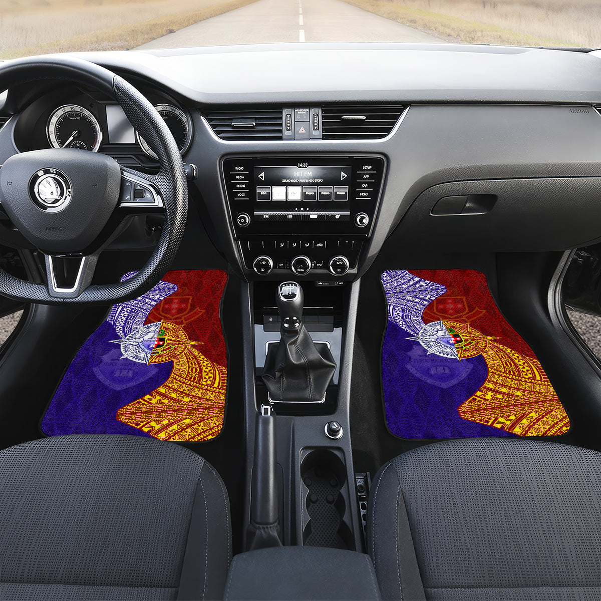 Kolisi Tonga Atele and Tupou College Toloa Car Mats Ngatu and Polynesian Spiral Pattern LT03 Set 2pcs - Front Red - Polynesian Pride