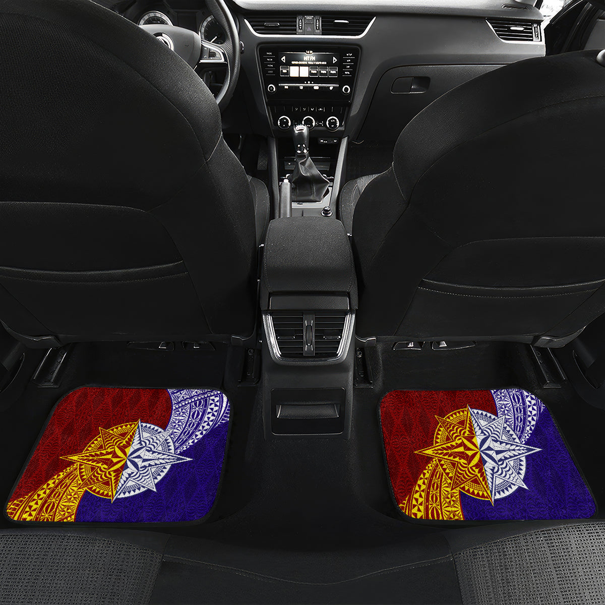 Kolisi Tonga Atele and Tupou College Toloa Car Mats Ngatu and Polynesian Spiral Pattern LT03 Set 2pcs - Back Red - Polynesian Pride