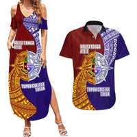 Kolisi Tonga Atele and Tupou College Toloa Couples Matching Summer Maxi Dress and Hawaiian Shirt Ngatu and Polynesian Spiral Pattern LT03 Red - Polynesian Pride