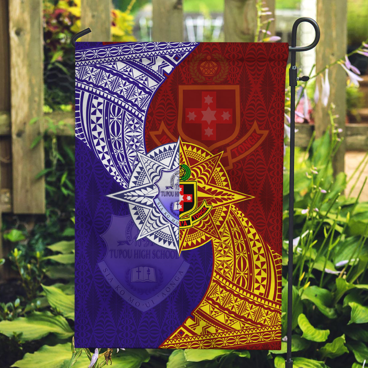 Kolisi Tonga Atele and Tupou College Toloa Garden Flag Ngatu and Polynesian Spiral Pattern LT03 Garden Flag Red - Polynesian Pride