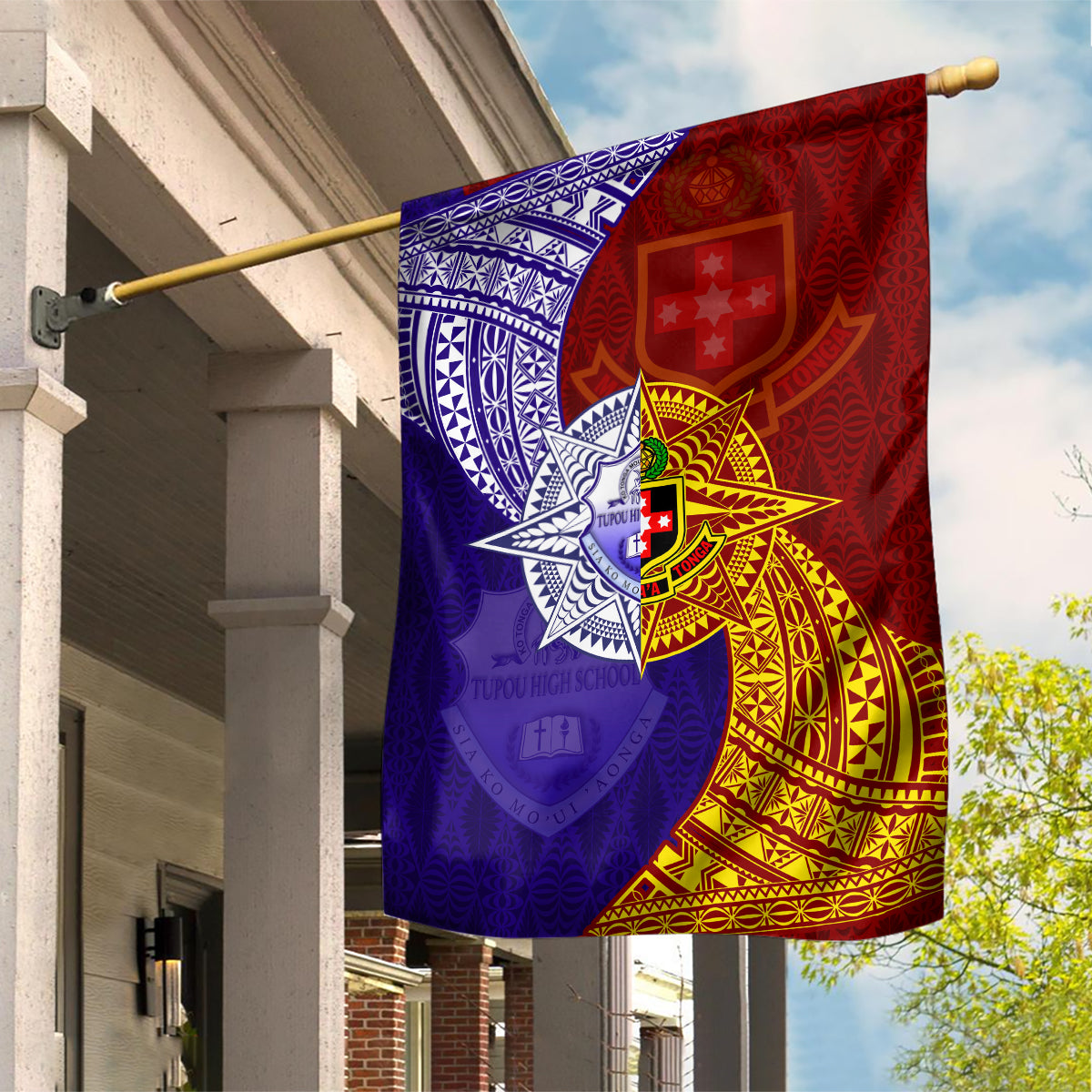 Kolisi Tonga Atele and Tupou College Toloa Garden Flag Ngatu and Polynesian Spiral Pattern LT03 House Flag Red - Polynesian Pride