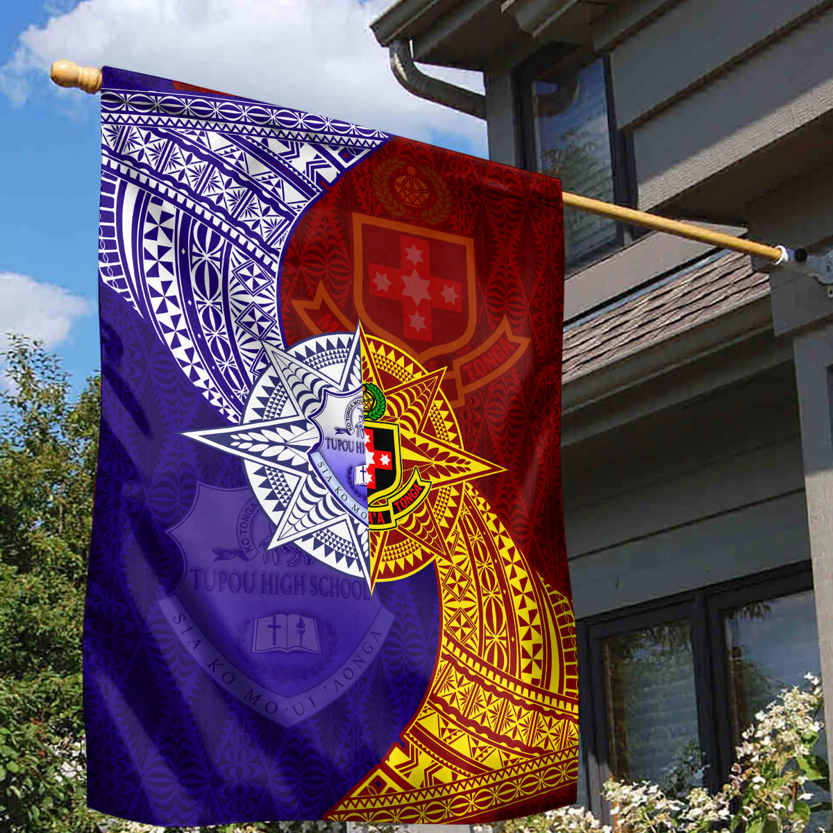 Kolisi Tonga Atele and Tupou College Toloa Garden Flag Ngatu and Polynesian Spiral Pattern LT03 - Polynesian Pride