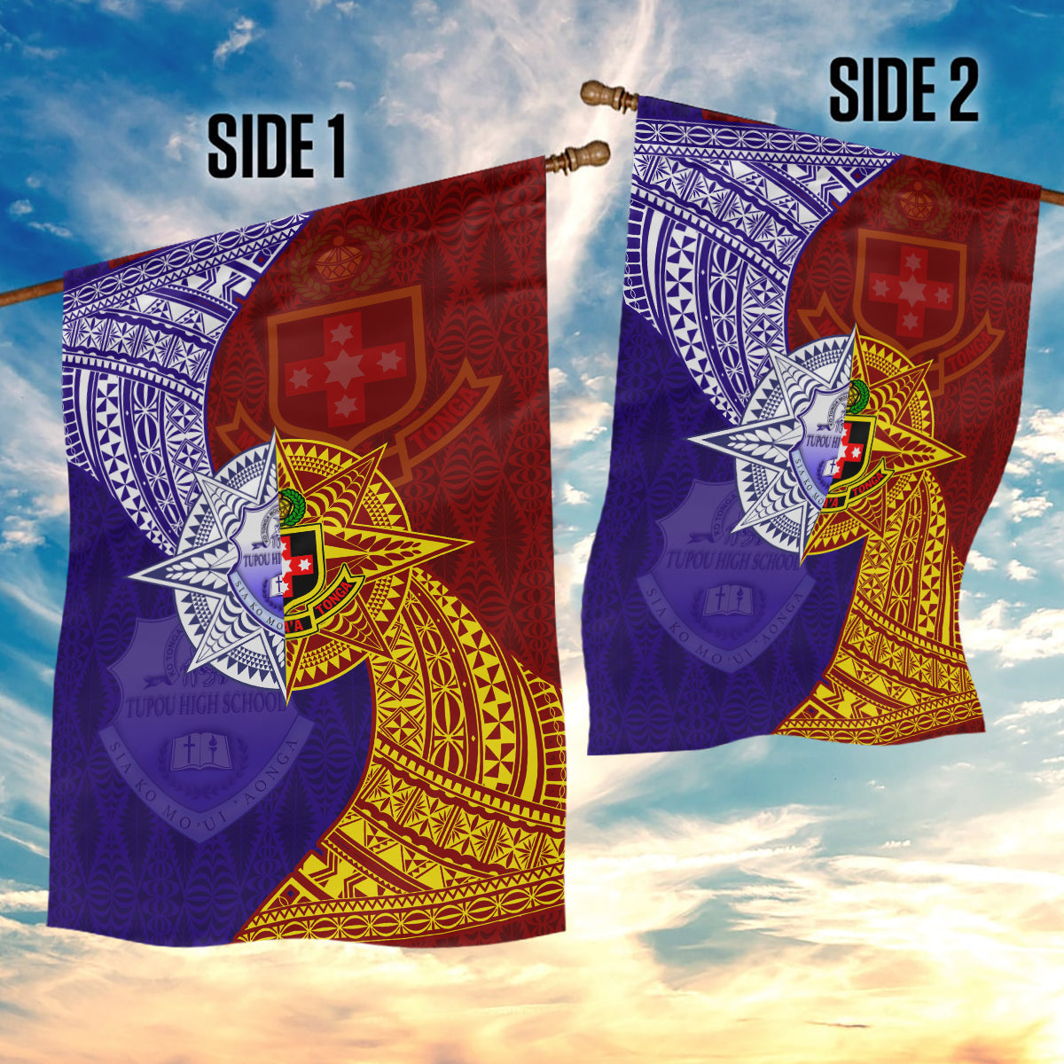 Kolisi Tonga Atele and Tupou College Toloa Garden Flag Ngatu and Polynesian Spiral Pattern LT03 - Polynesian Pride