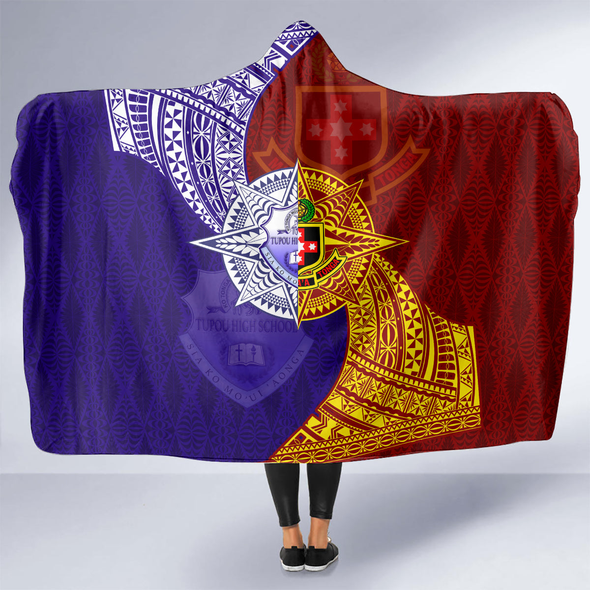 Kolisi Tonga Atele and Tupou College Toloa Hooded Blanket Ngatu and Polynesian Spiral Pattern LT03 - Polynesian Pride