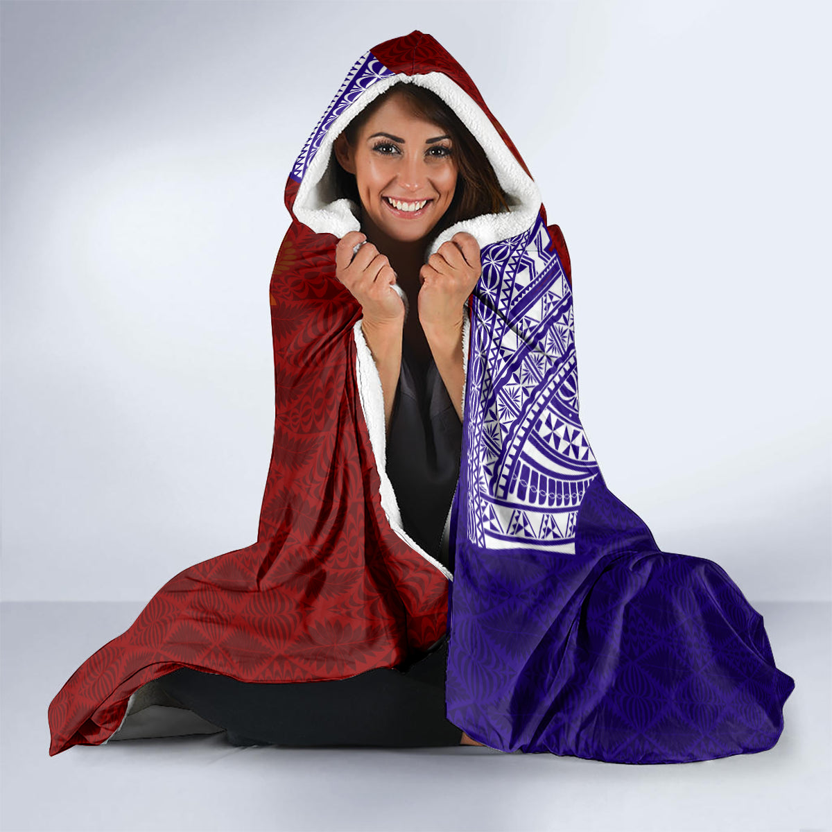 Kolisi Tonga Atele and Tupou College Toloa Hooded Blanket Ngatu and Polynesian Spiral Pattern LT03 - Polynesian Pride