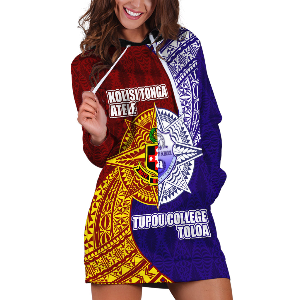 Kolisi Tonga Atele and Tupou College Toloa Hoodie Dress Ngatu and Polynesian Spiral Pattern LT03 Red - Polynesian Pride