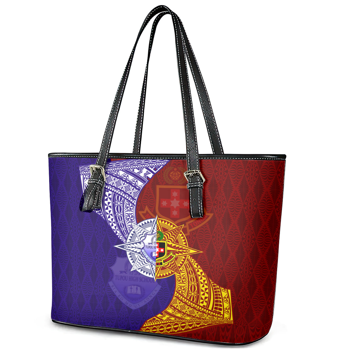 Kolisi Tonga Atele and Tupou College Toloa Leather Tote Bag Ngatu and Polynesian Spiral Pattern LT03 - Polynesian Pride