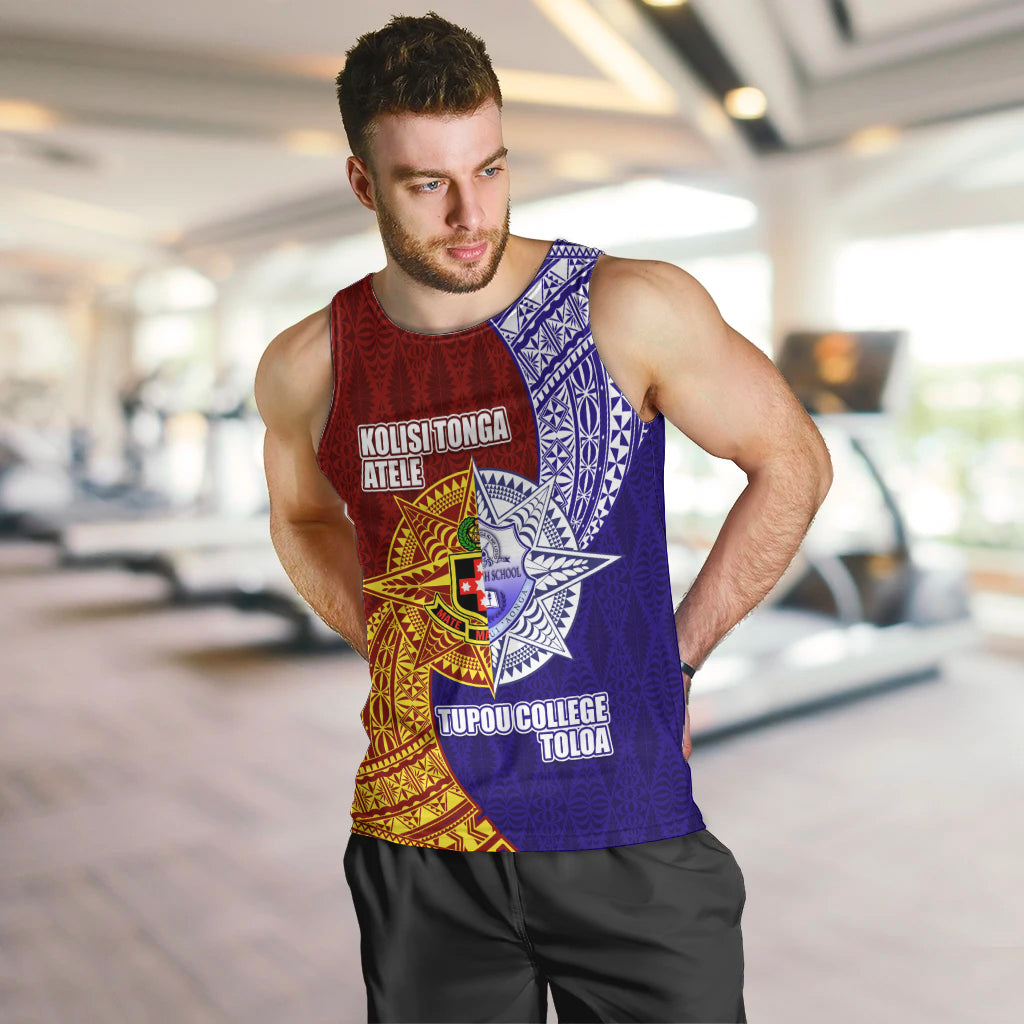 Kolisi Tonga Atele and Tupou College Toloa Men Tank Top Ngatu and Polynesian Spiral Pattern LT03 Red - Polynesian Pride