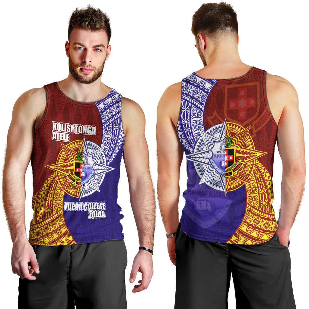 Kolisi Tonga Atele and Tupou College Toloa Men Tank Top Ngatu and Polynesian Spiral Pattern LT03 - Polynesian Pride