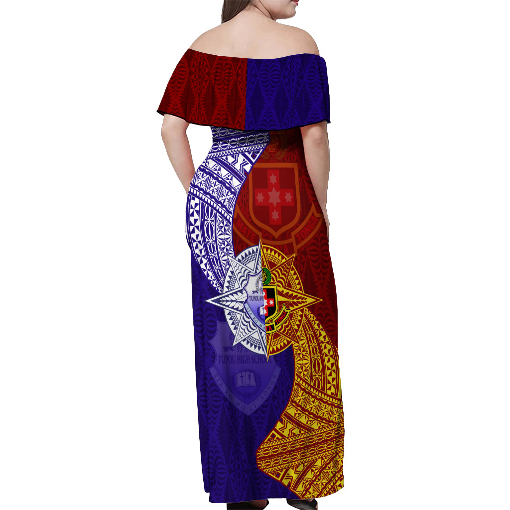 Kolisi Tonga Atele and Tupou College Toloa Off Shoulder Maxi Dress Ngatu and Polynesian Spiral Pattern LT03 - Polynesian Pride