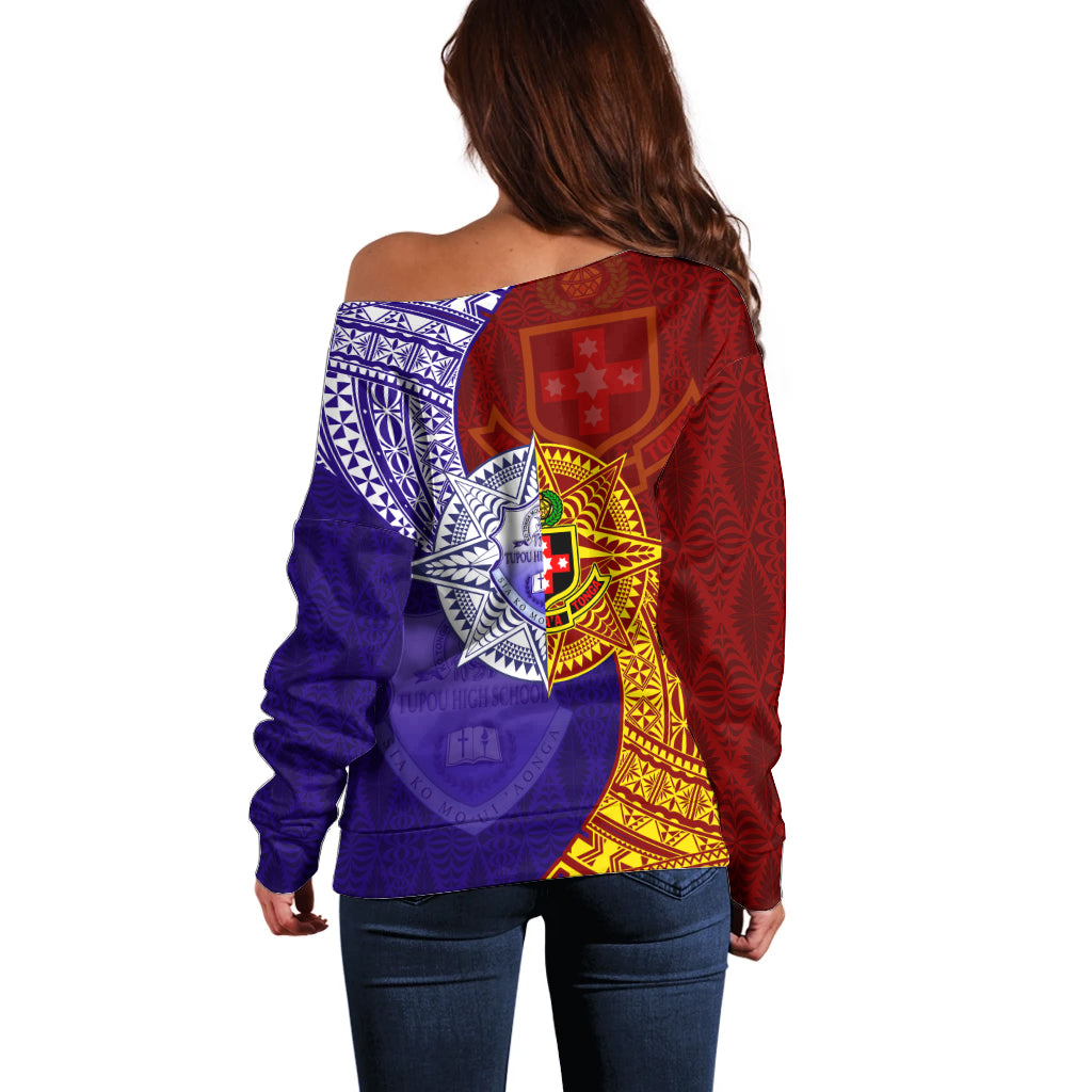 Kolisi Tonga Atele and Tupou College Toloa Off Shoulder Sweater Ngatu and Polynesian Spiral Pattern