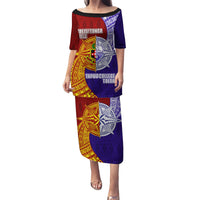 Kolisi Tonga Atele and Tupou College Toloa Puletasi Ngatu and Polynesian Spiral Pattern LT03 Long Dress Red - Polynesian Pride