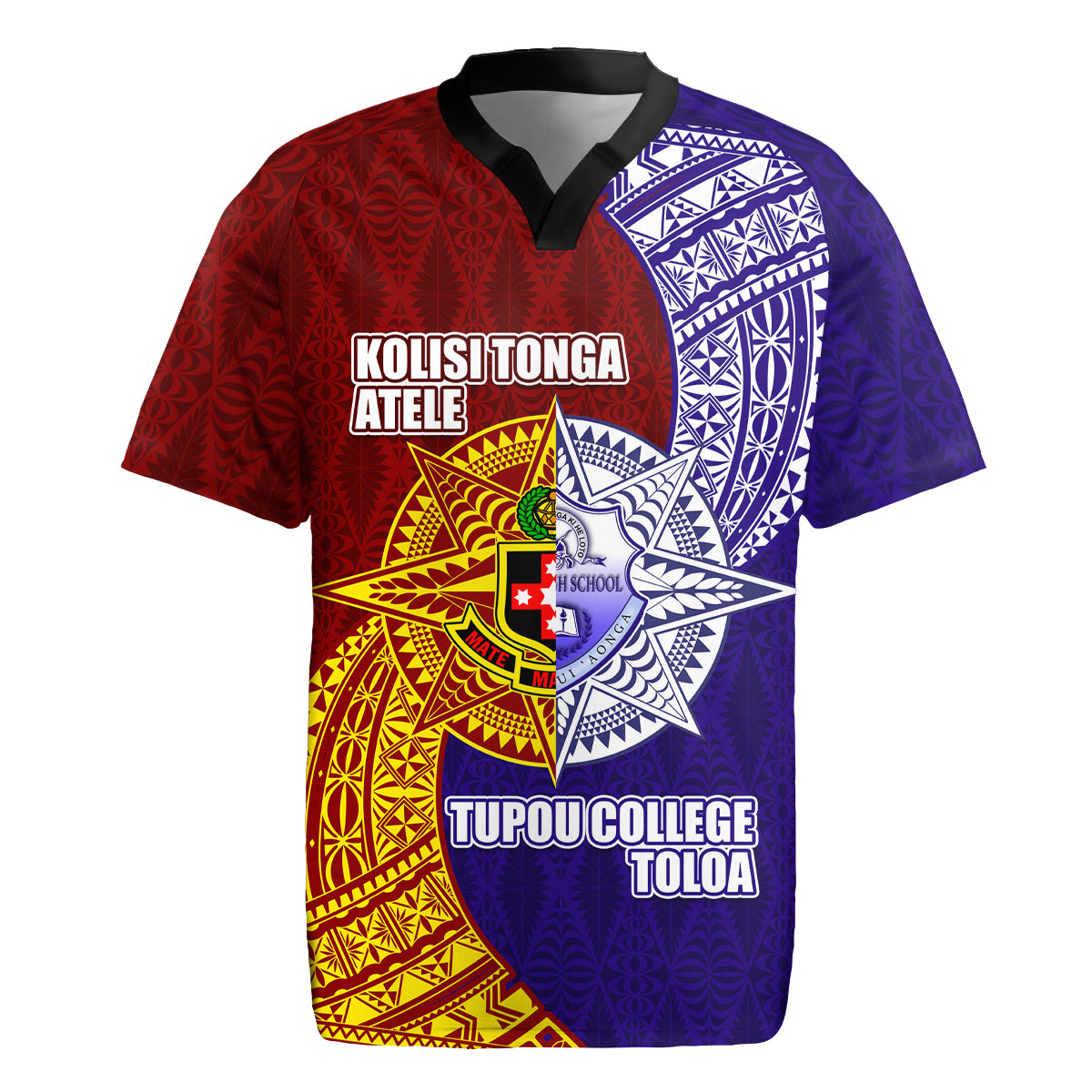 Kolisi Tonga Atele and Tupou College Toloa Rugby Jersey Ngatu and Polynesian Spiral Pattern