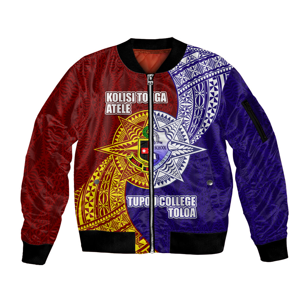 Kolisi Tonga Atele and Tupou College Toloa Sleeve Zip Bomber Jacket Ngatu and Polynesian Spiral Pattern LT03 Unisex Red - Polynesian Pride