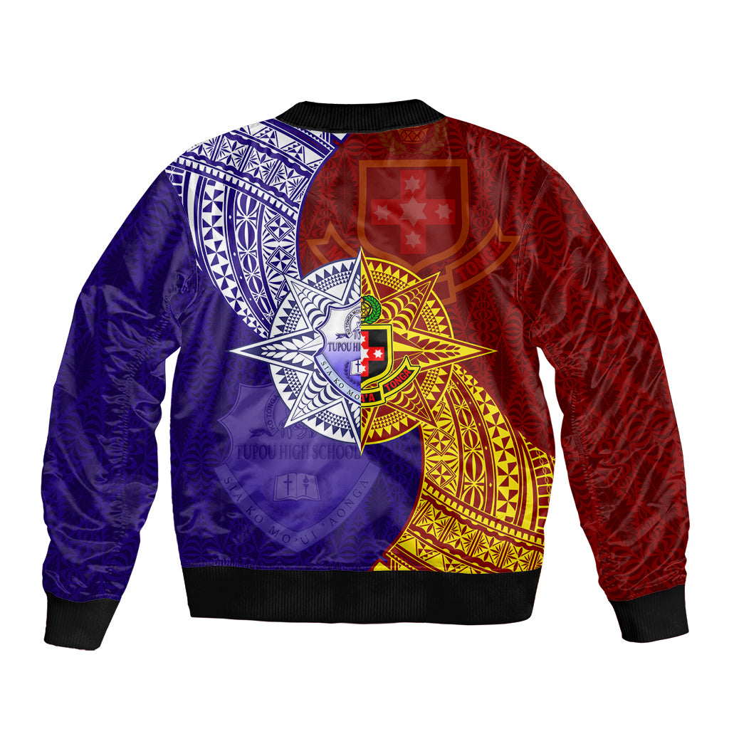 Kolisi Tonga Atele and Tupou College Toloa Sleeve Zip Bomber Jacket Ngatu and Polynesian Spiral Pattern LT03 - Polynesian Pride