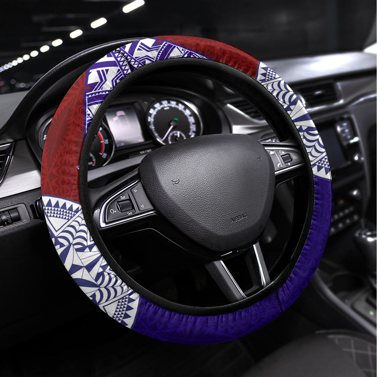 Kolisi Tonga Atele and Tupou College Toloa Steering Wheel Cover Ngatu and Polynesian Spiral Pattern LT03 Universal Fit Red - Polynesian Pride