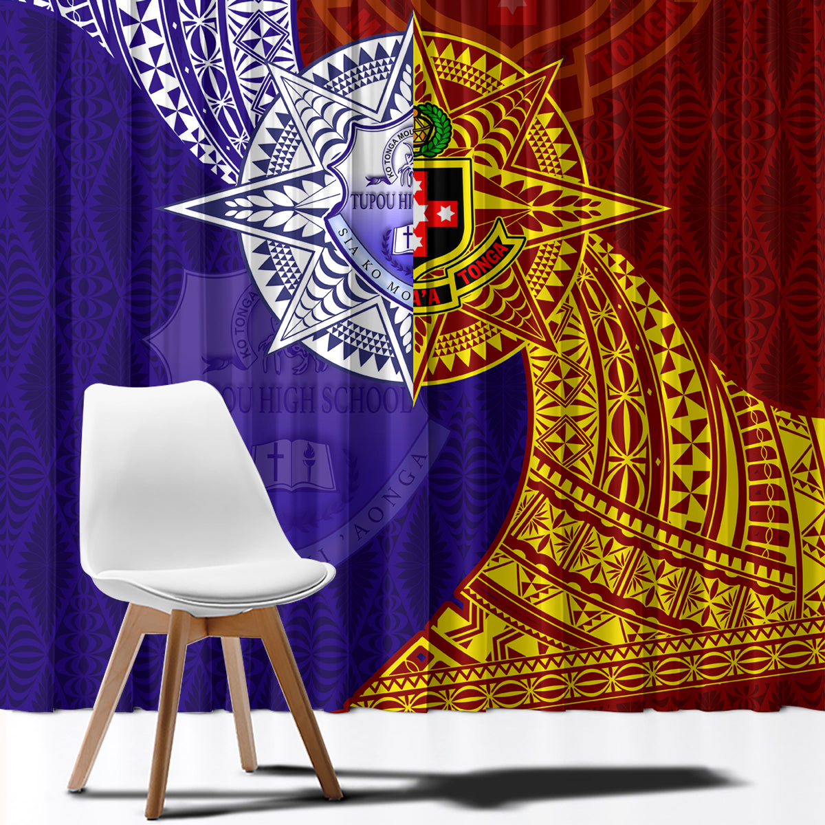 Kolisi Tonga Atele and Tupou College Toloa Window Curtain Ngatu and Polynesian Spiral Pattern LT03 - Polynesian Pride