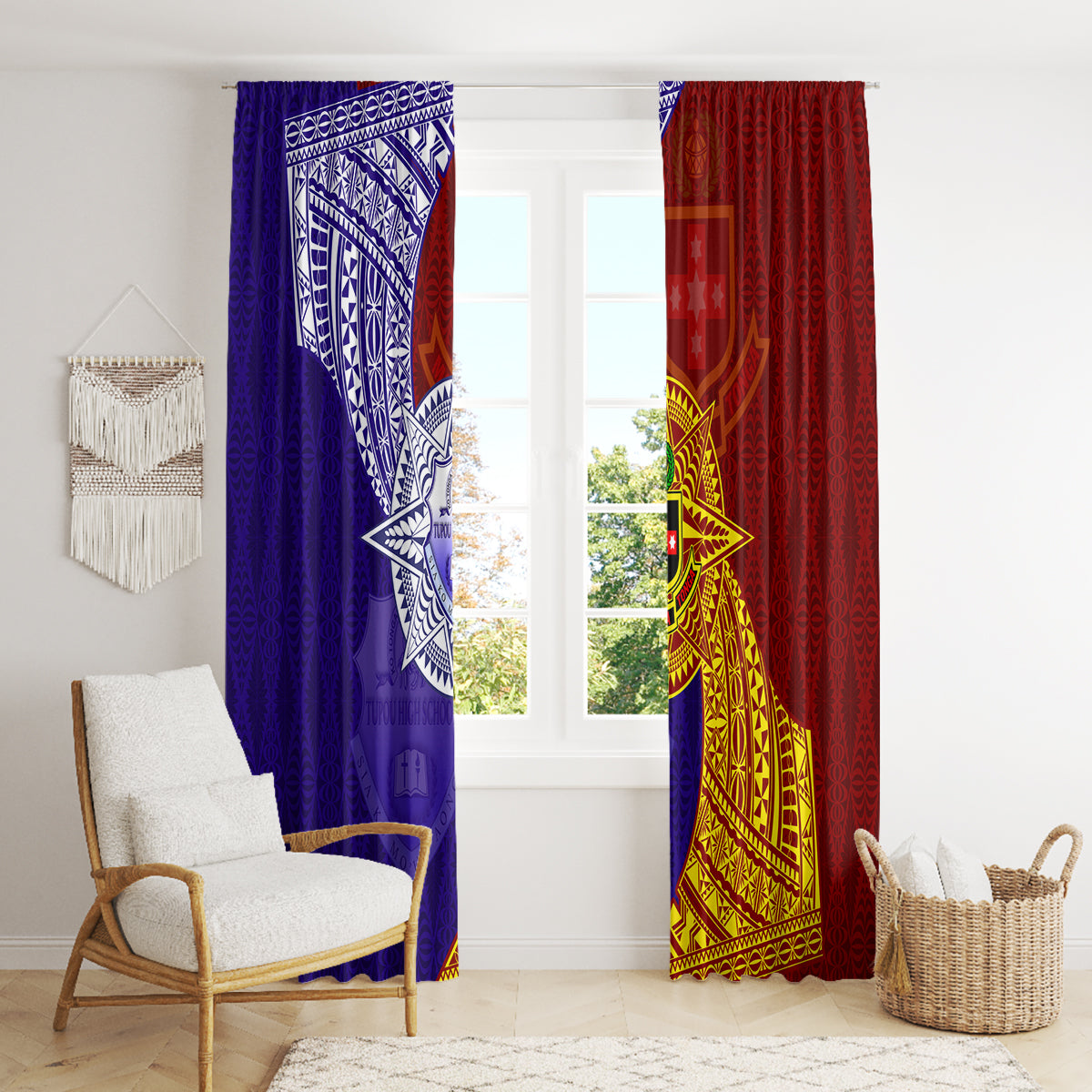 Kolisi Tonga Atele and Tupou College Toloa Window Curtain Ngatu and Polynesian Spiral Pattern LT03 - Polynesian Pride