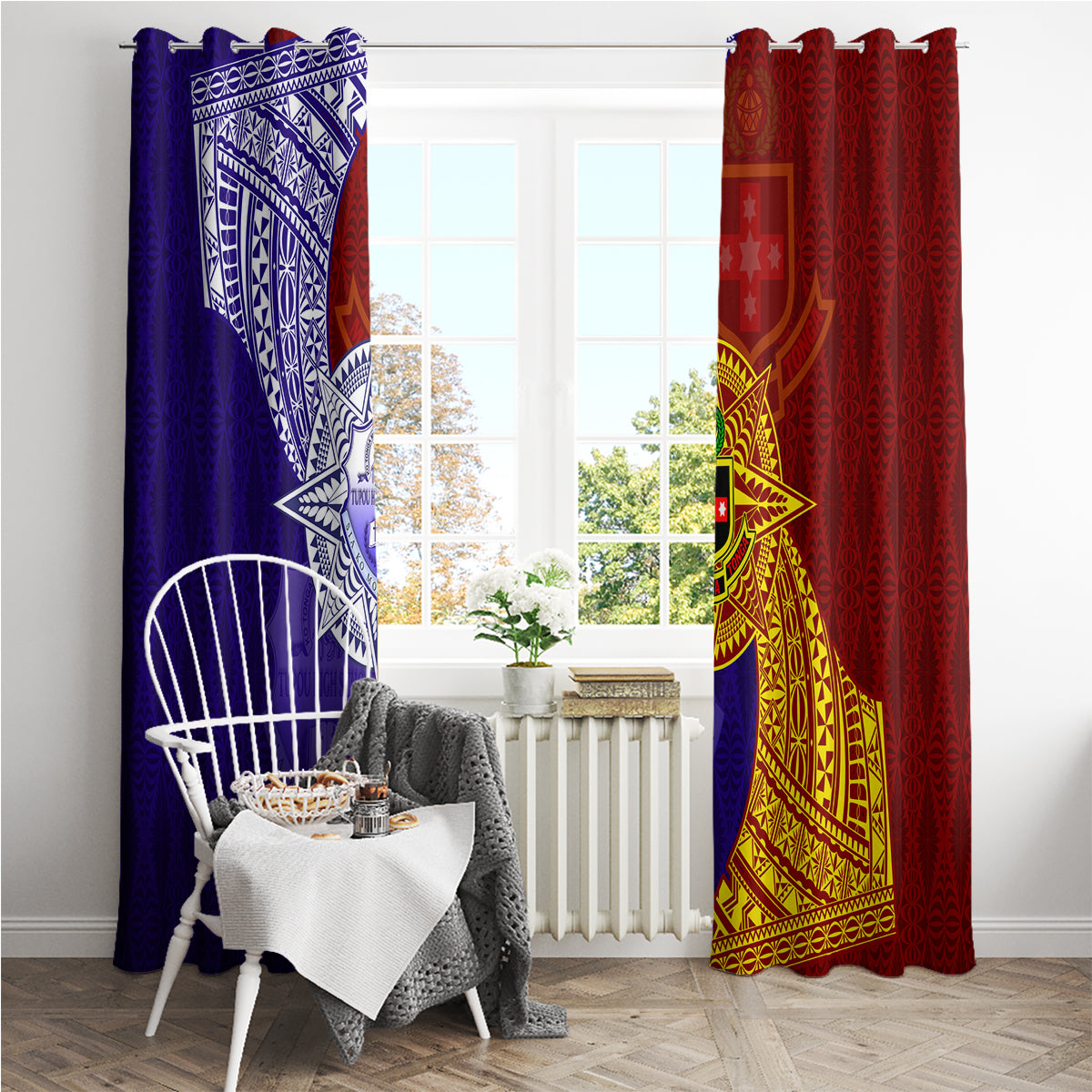 Kolisi Tonga Atele and Tupou College Toloa Window Curtain Ngatu and Polynesian Spiral Pattern LT03 - Polynesian Pride