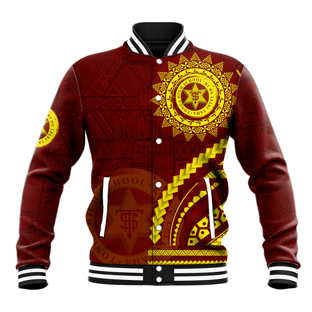 Tonga High School Baseball Jacket Ngatu and Polynesian Pattern