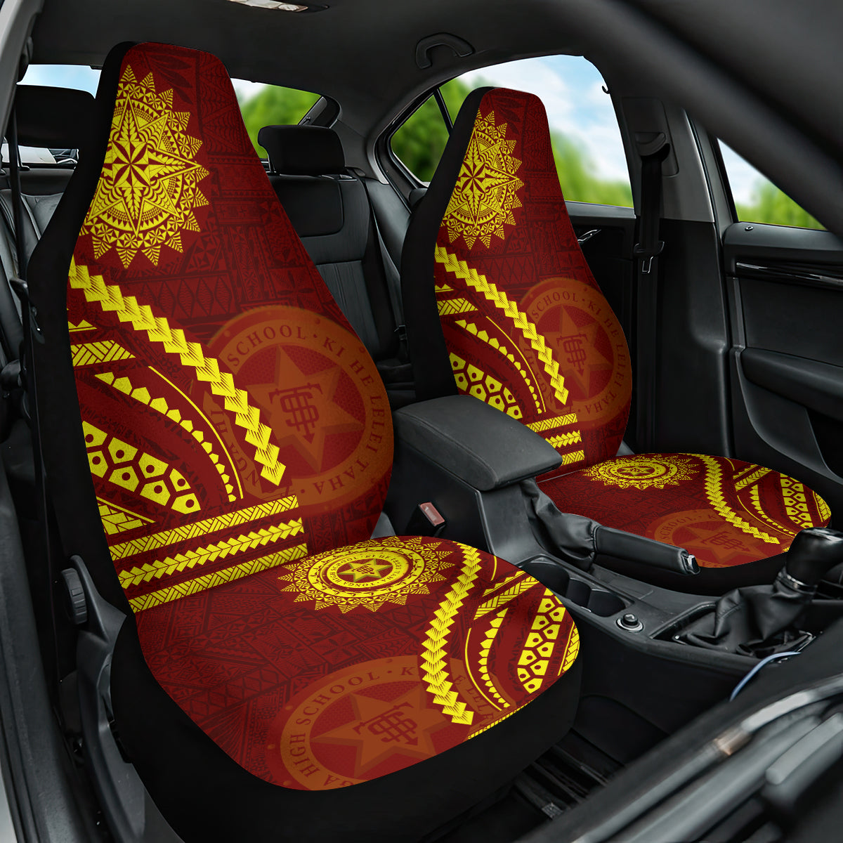 Tonga High School Car Seat Cover Ngatu and Polynesian Pattern