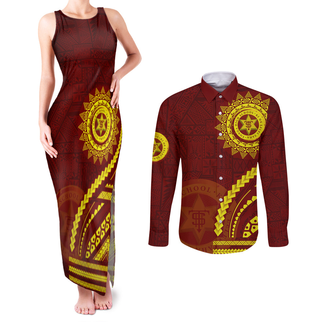 Tonga High School Couples Matching Tank Maxi Dress and Long Sleeve Button Shirt Ngatu and Polynesian Pattern