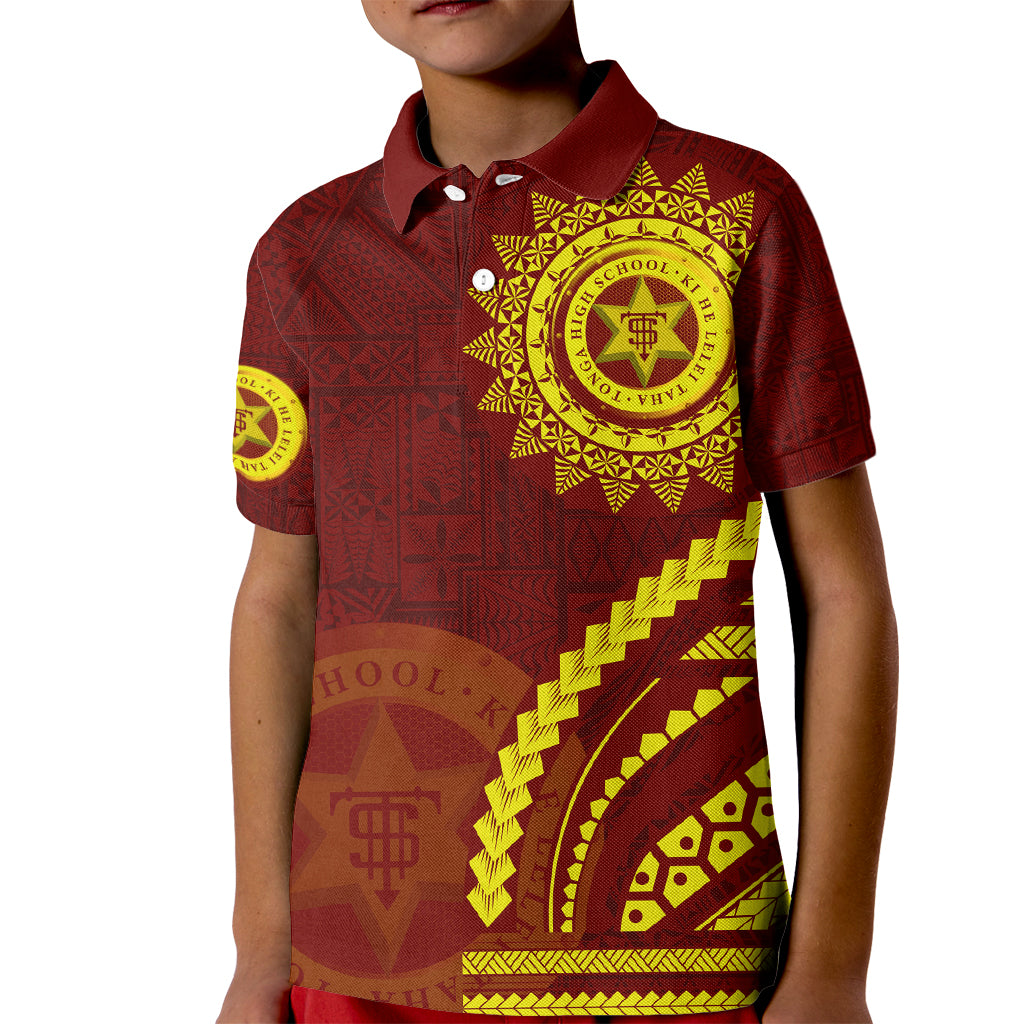 Tonga High School Kid Polo Shirt Ngatu and Polynesian Pattern