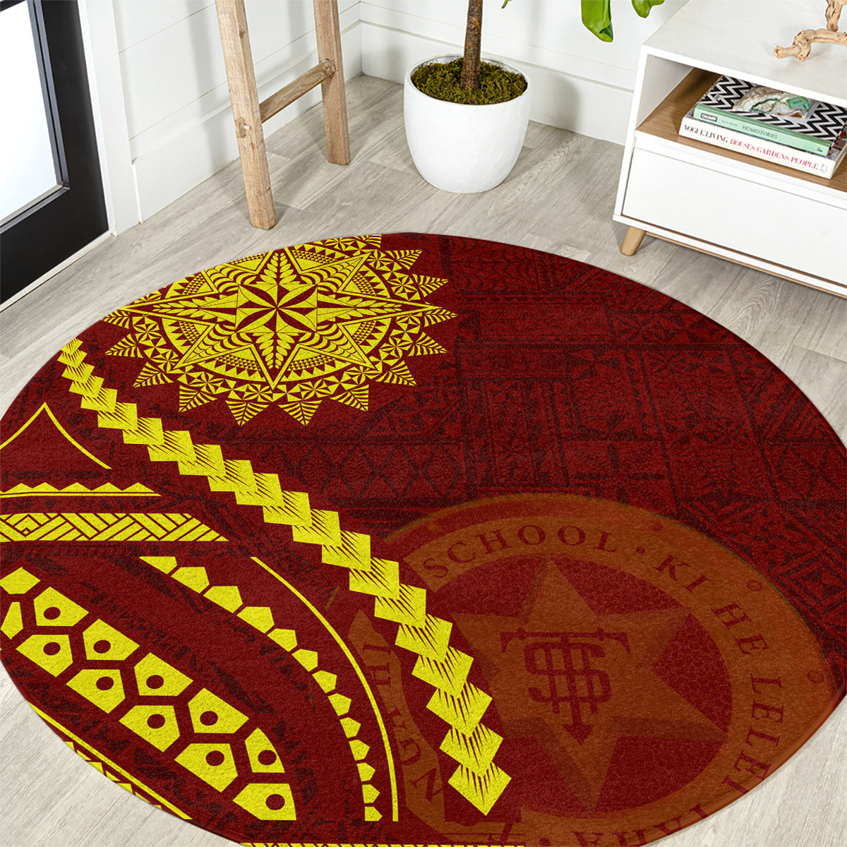 Tonga High School Round Carpet Ngatu and Polynesian Pattern