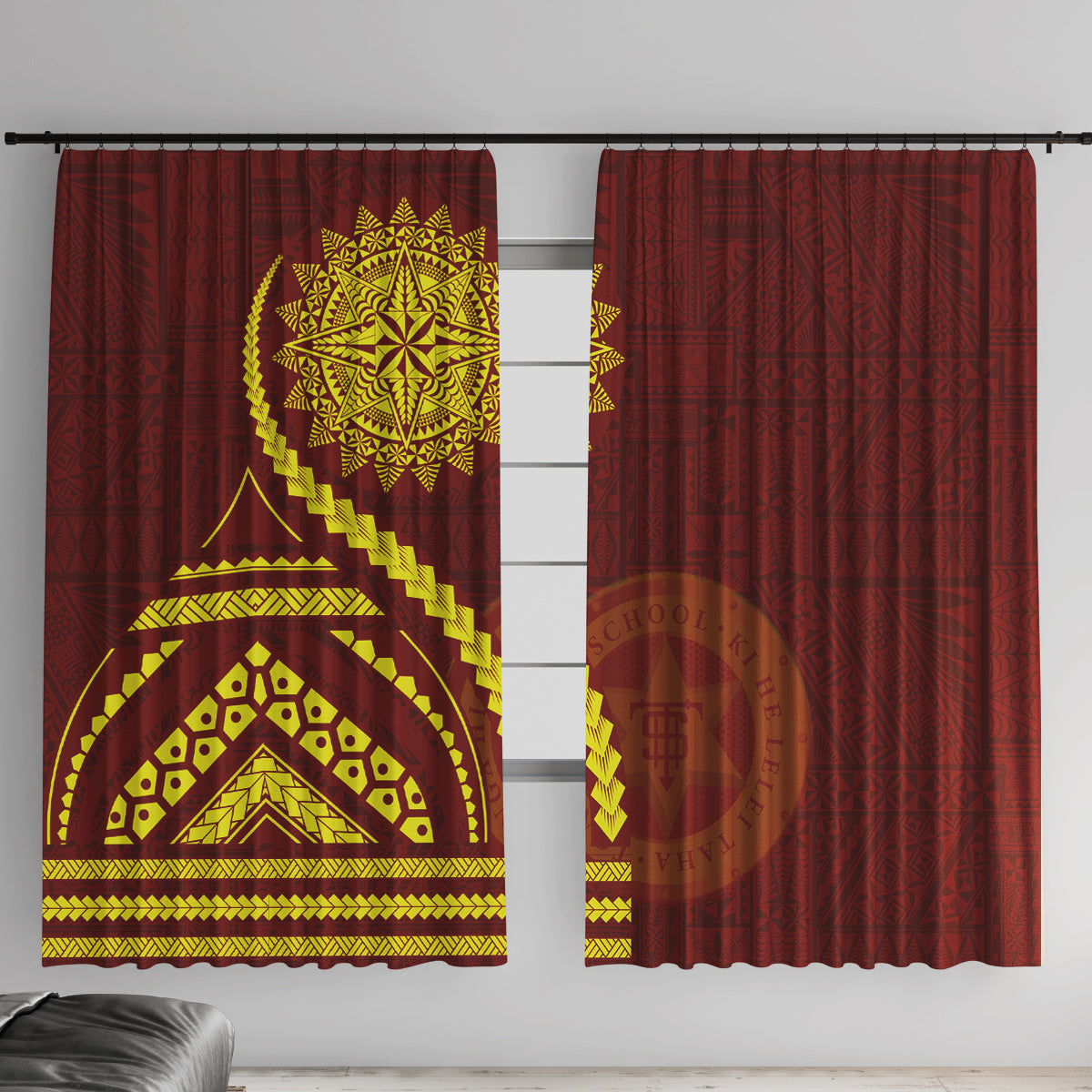 Tonga High School Window Curtain Ngatu and Polynesian Pattern