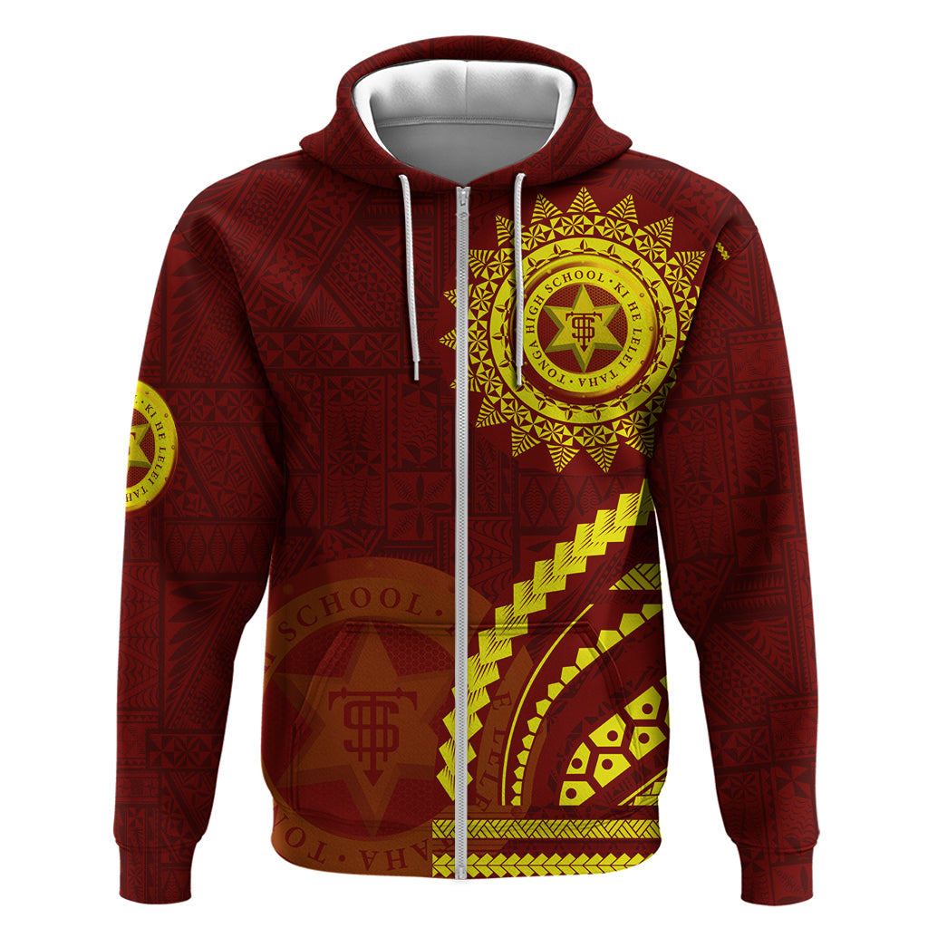 Tonga High School Zip Hoodie Ngatu and Polynesian Pattern