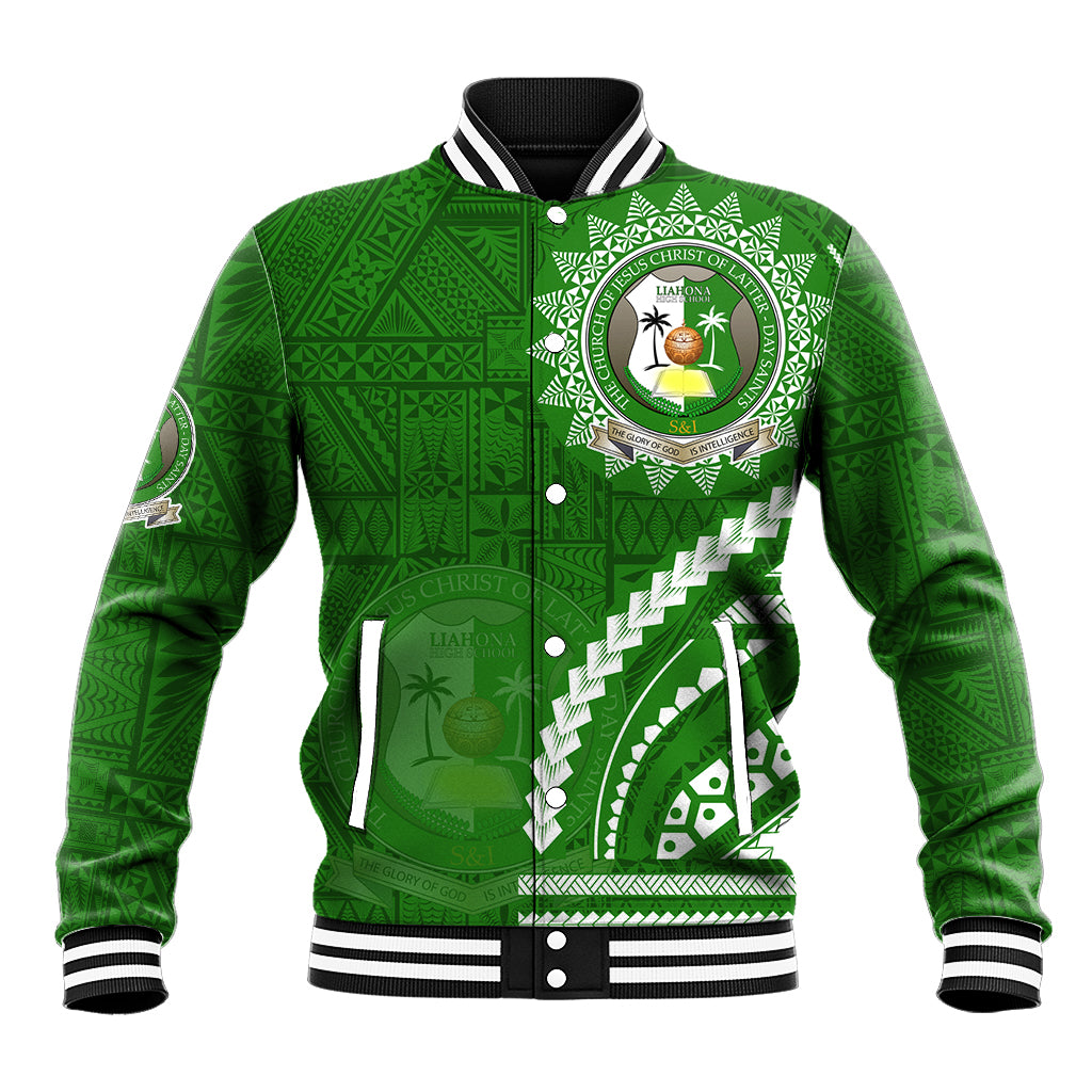 Liahona High School Baseball Jacket Ngatu and Polynesian Pattern LT03 Unisex Green - Polynesian Pride