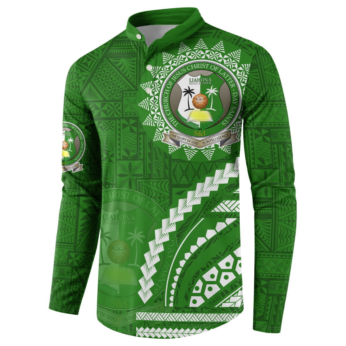 Liahona High School Button Sweatshirt Ngatu and Polynesian Pattern LT03 - Polynesian Pride