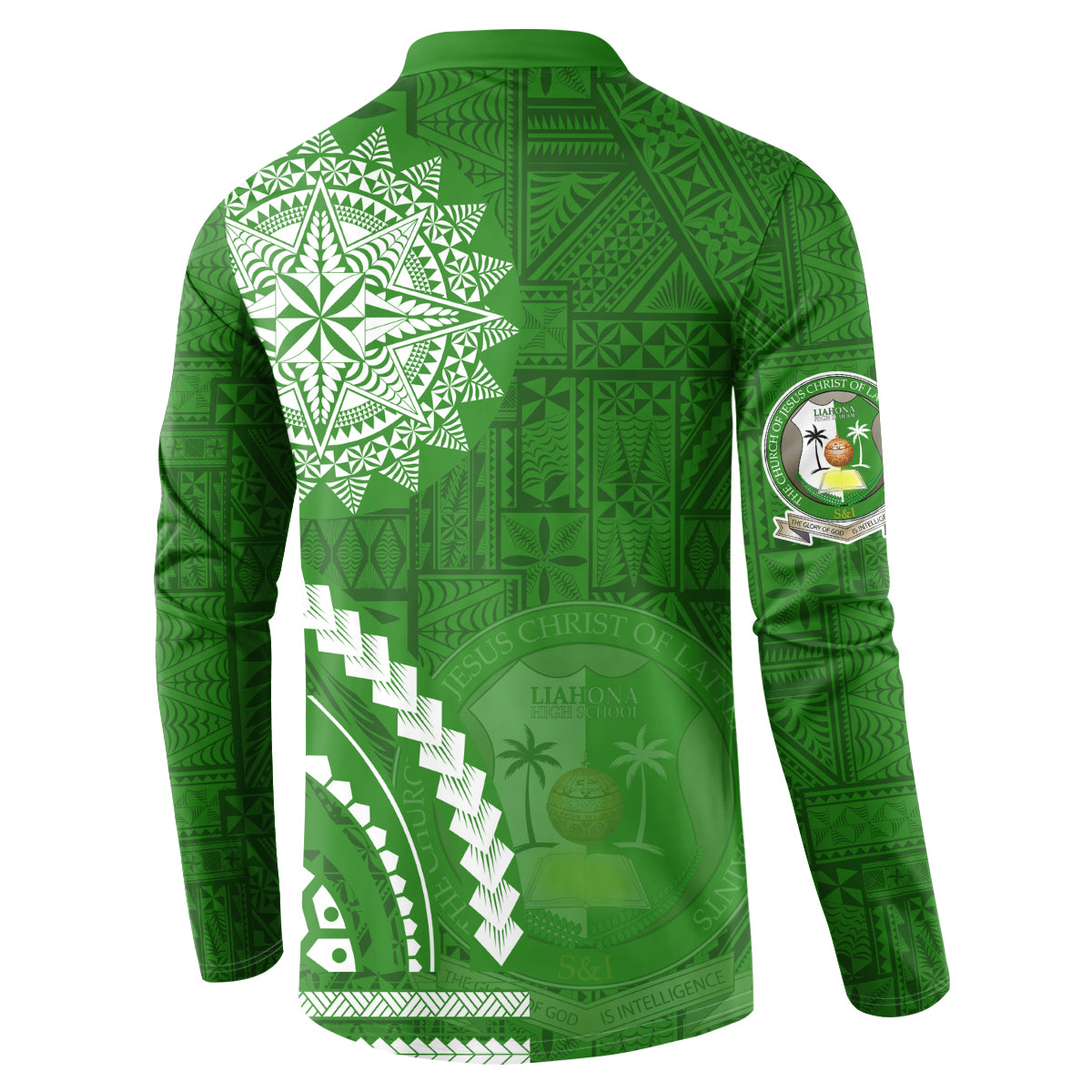 Liahona High School Button Sweatshirt Ngatu and Polynesian Pattern LT03 - Polynesian Pride