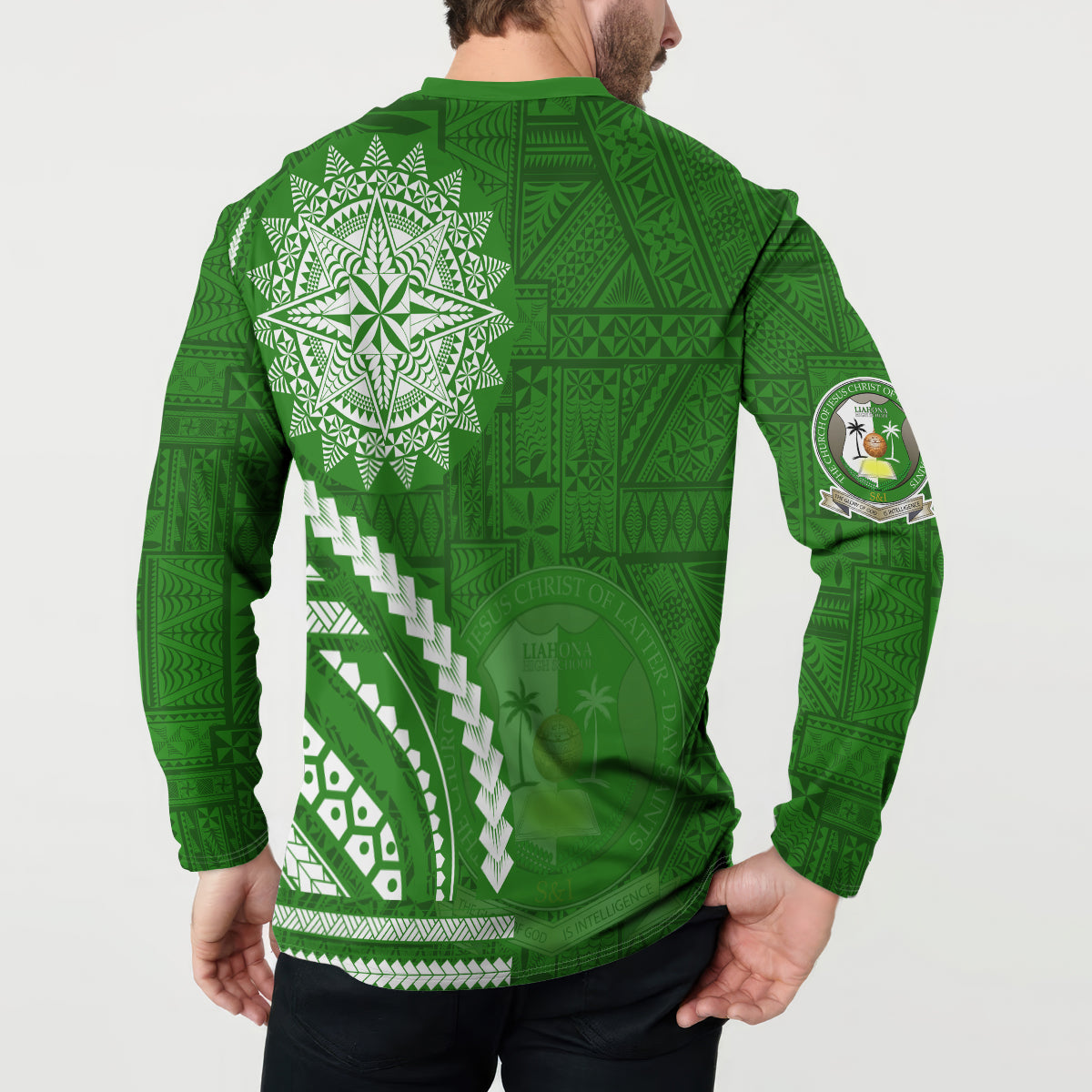 Liahona High School Button Sweatshirt Ngatu and Polynesian Pattern LT03 - Polynesian Pride