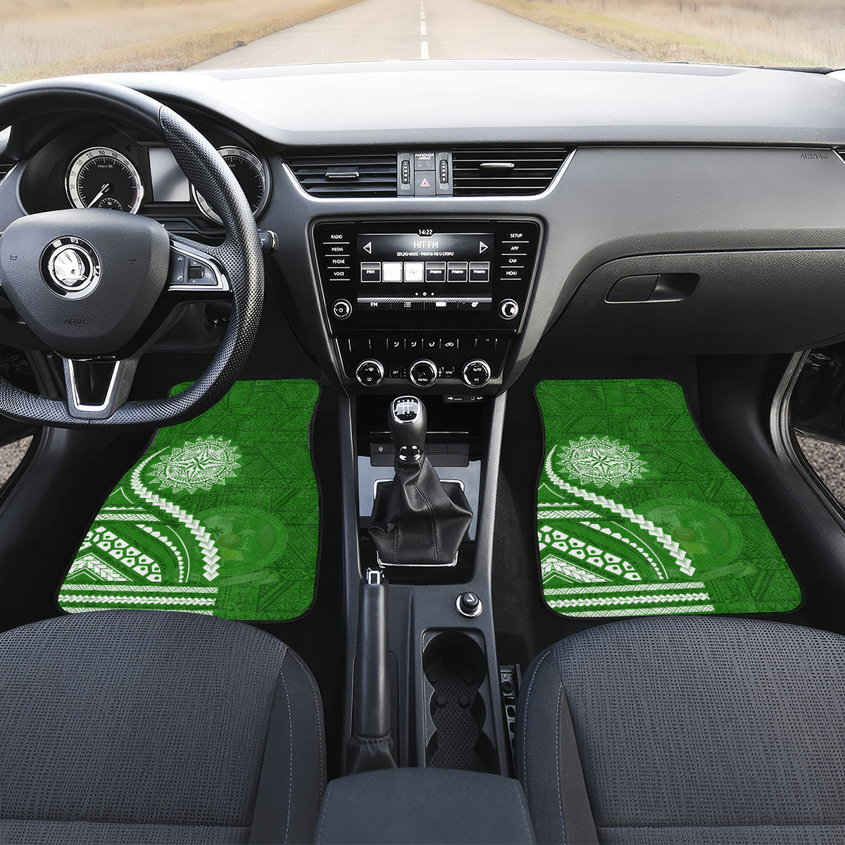 Liahona High School Car Mats Ngatu and Polynesian Pattern LT03 Set 2pcs - Front Green - Polynesian Pride