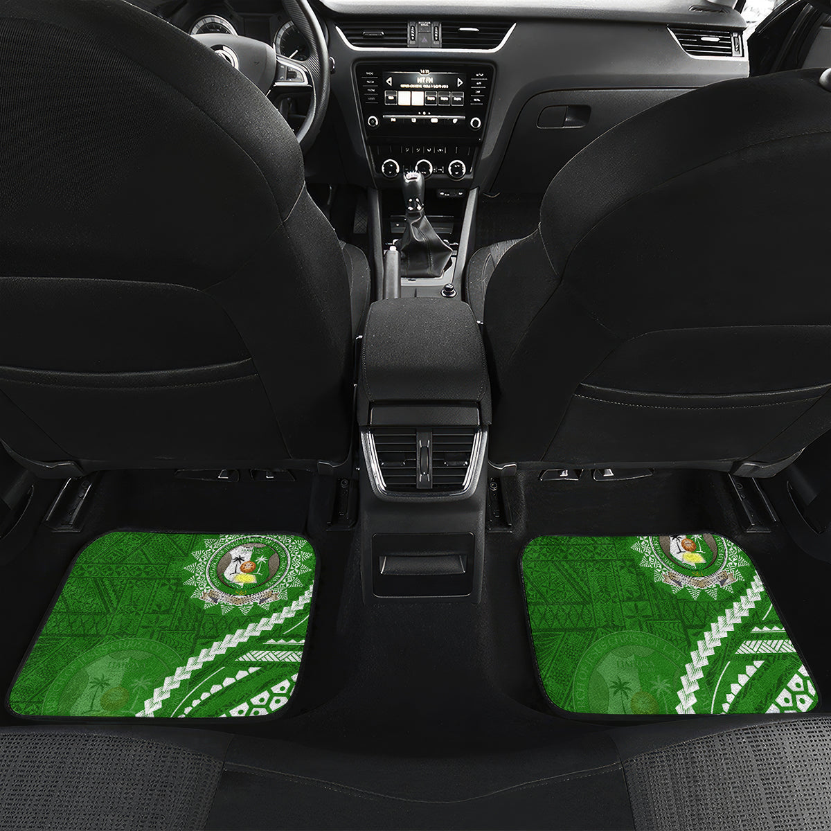 Liahona High School Car Mats Ngatu and Polynesian Pattern LT03 Set 2pcs - Back Green - Polynesian Pride