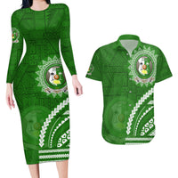 Liahona High School Couples Matching Long Sleeve Bodycon Dress and Hawaiian Shirt Ngatu and Polynesian Pattern LT03 Green - Polynesian Pride