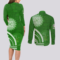 Liahona High School Couples Matching Long Sleeve Bodycon Dress and Long Sleeve Button Shirt Ngatu and Polynesian Pattern LT03 - Polynesian Pride
