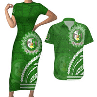 Liahona High School Couples Matching Short Sleeve Bodycon Dress and Hawaiian Shirt Ngatu and Polynesian Pattern LT03 Green - Polynesian Pride
